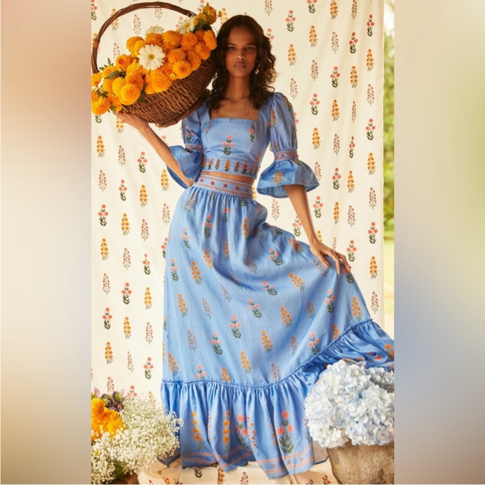 Agua By Agua Bendita Skirt in Algodon Dahlia Blue